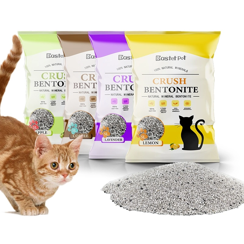 Four bags of Crush Bentonite cat litter in different fragrances
