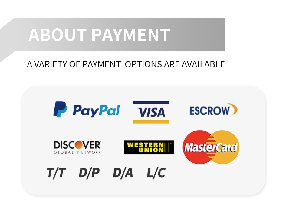 Variety of secure payment options for international cat litter orders including PayPal, VISA, Western Union, TT, and LC