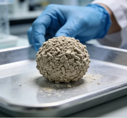 Lab test showing a tight, solid clump of premium bentonite cat litter.