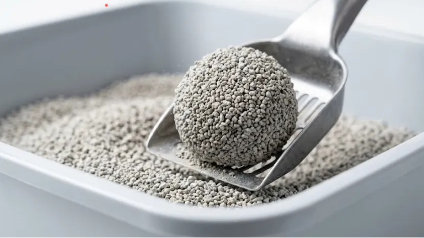 Scoop with tight bentonite cat litter clump.