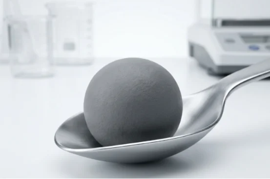 Solid hard clump of clay cat litter on a metal scoop.