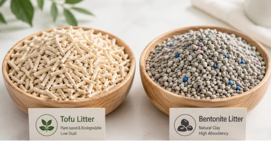 Comparison of tofu litter and bentonite cat litter
