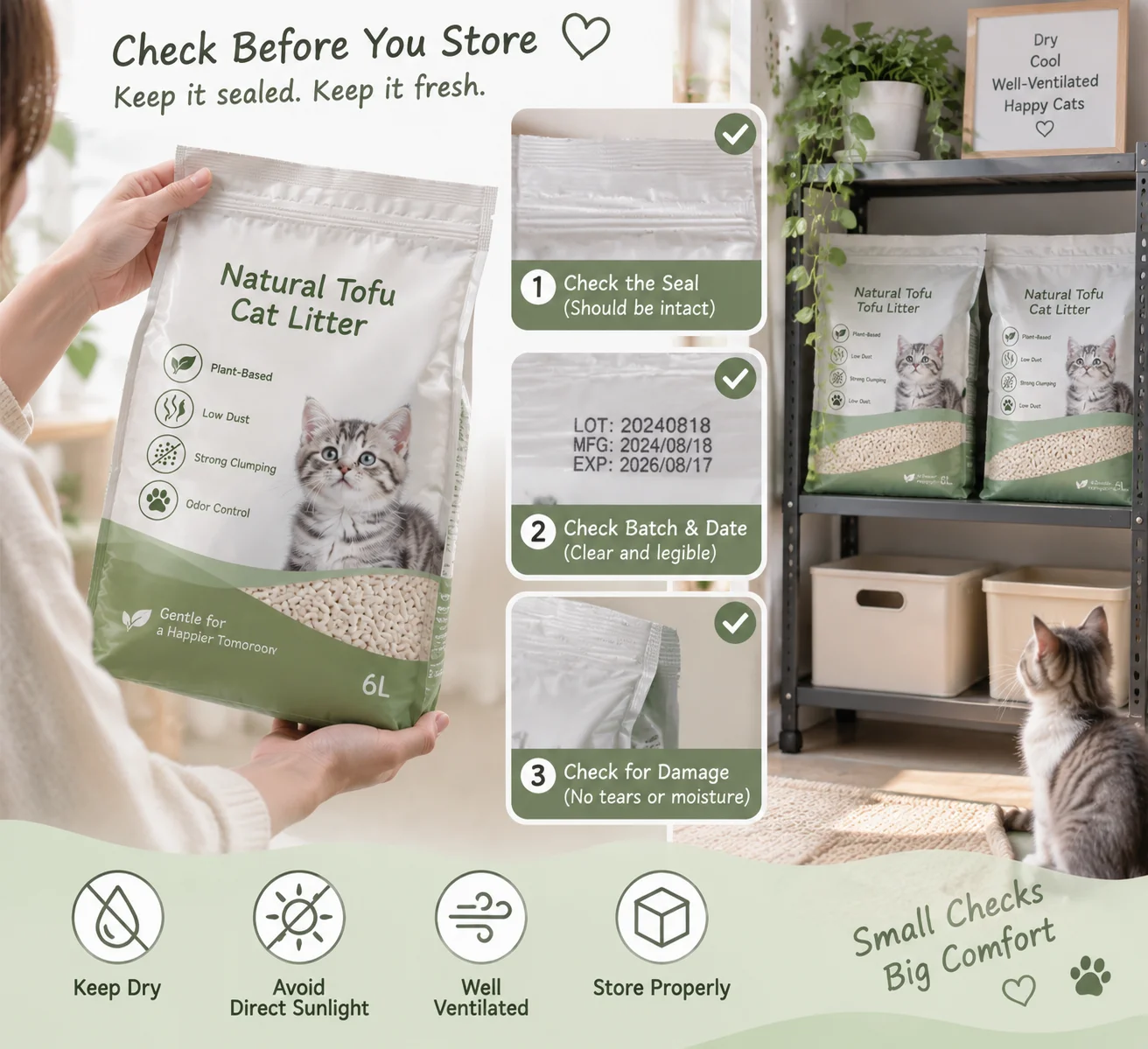 Unopened cat litter package seal check